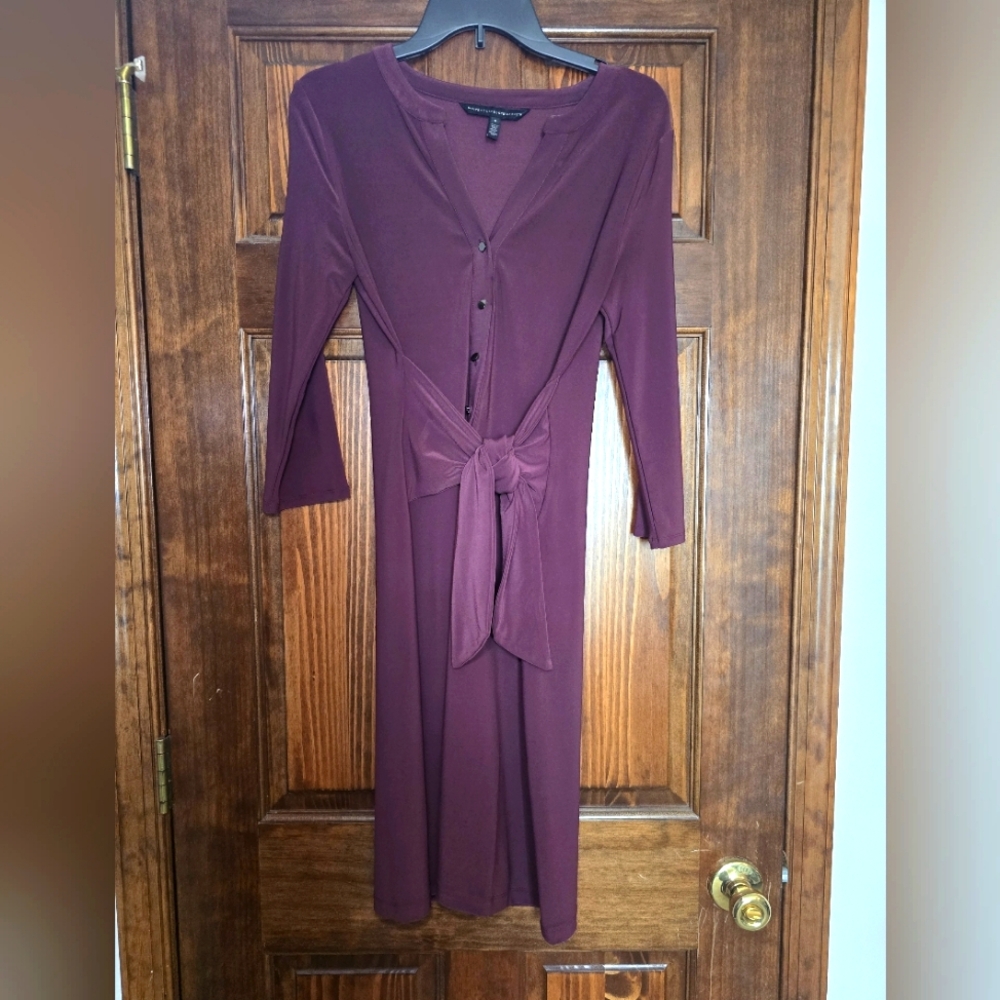 WHBM Matte Jersey 3/4 sleeves tie front shirt dress